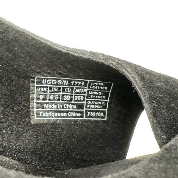 UGG HAZEL BLACK SUEDE & CORK WEDGE HEEL PLATFORM SANDALS - Picture 15 of 16